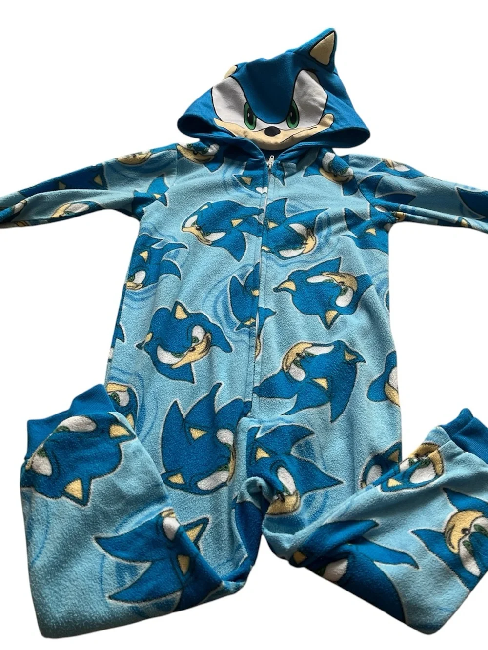 Toddler Boys Kids Blue Character Hooded One-Piece Pajamas Size 4 Worn Once